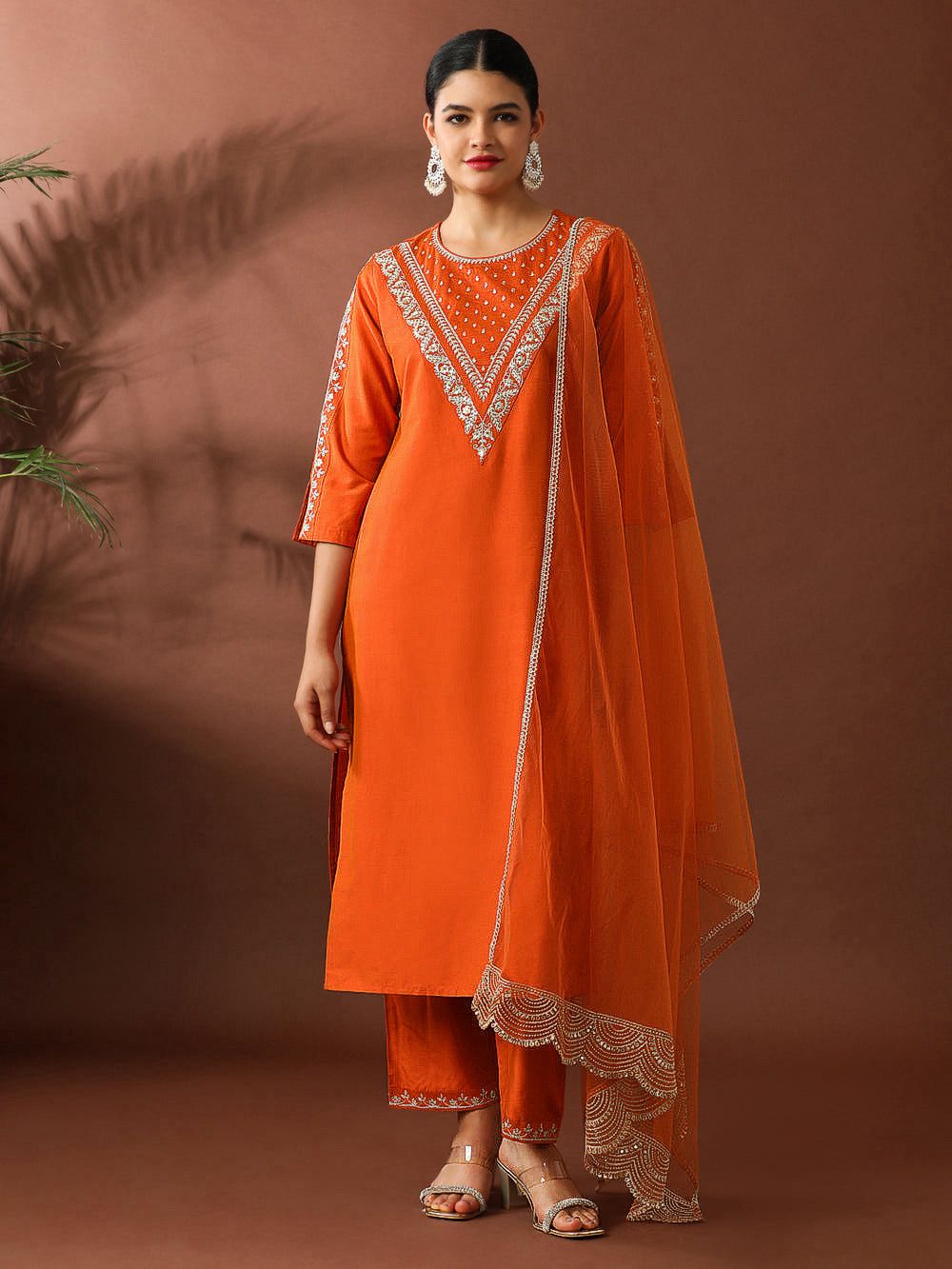 Roman Fabric Suit Set Orange